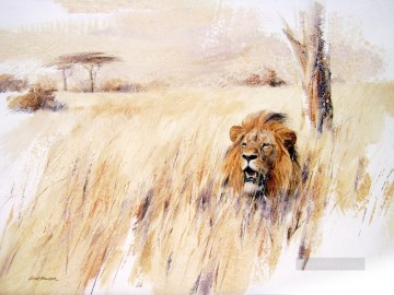 Animal Painting - león en la hierba 2